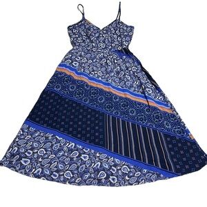 aerie Blue Cotton Paisley Print Spaghetti Strap Fully Lined Sun Dress S NWT